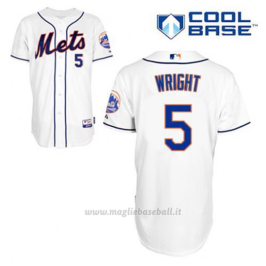 Maglia Baseball Uomo New York Mets David Wright 5 Bianco Alterner Cool Base